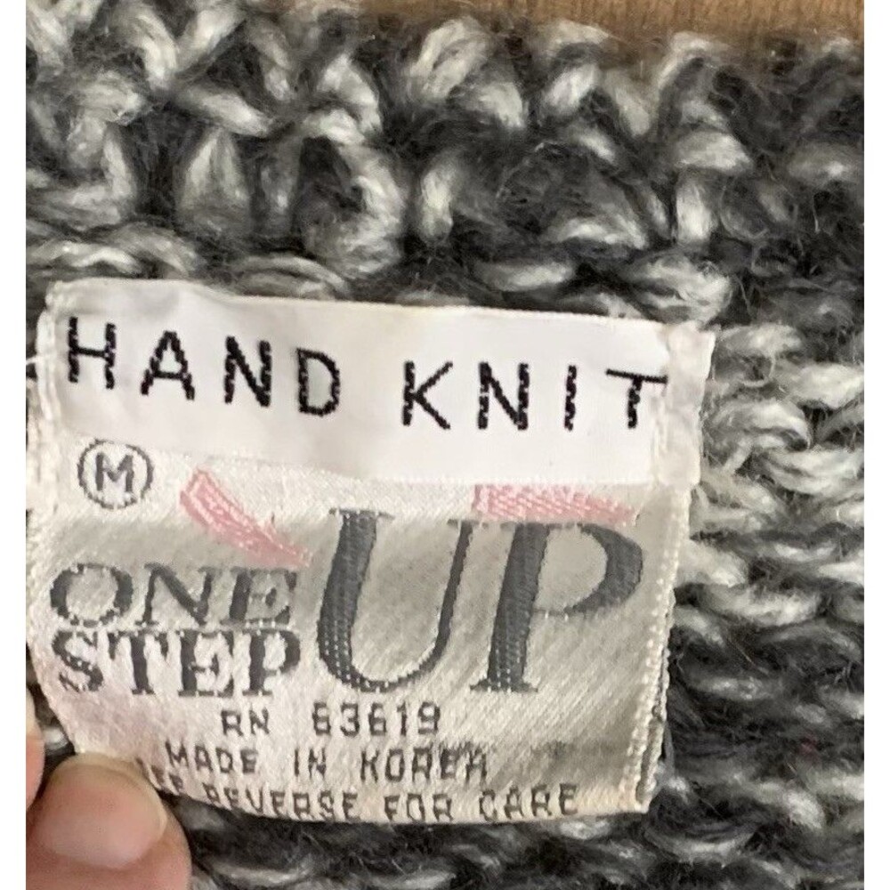 Vintage One Step Up Sweater Womens Size M Hand Knitted Abstract Pullover Gray - Picture 6 of 8